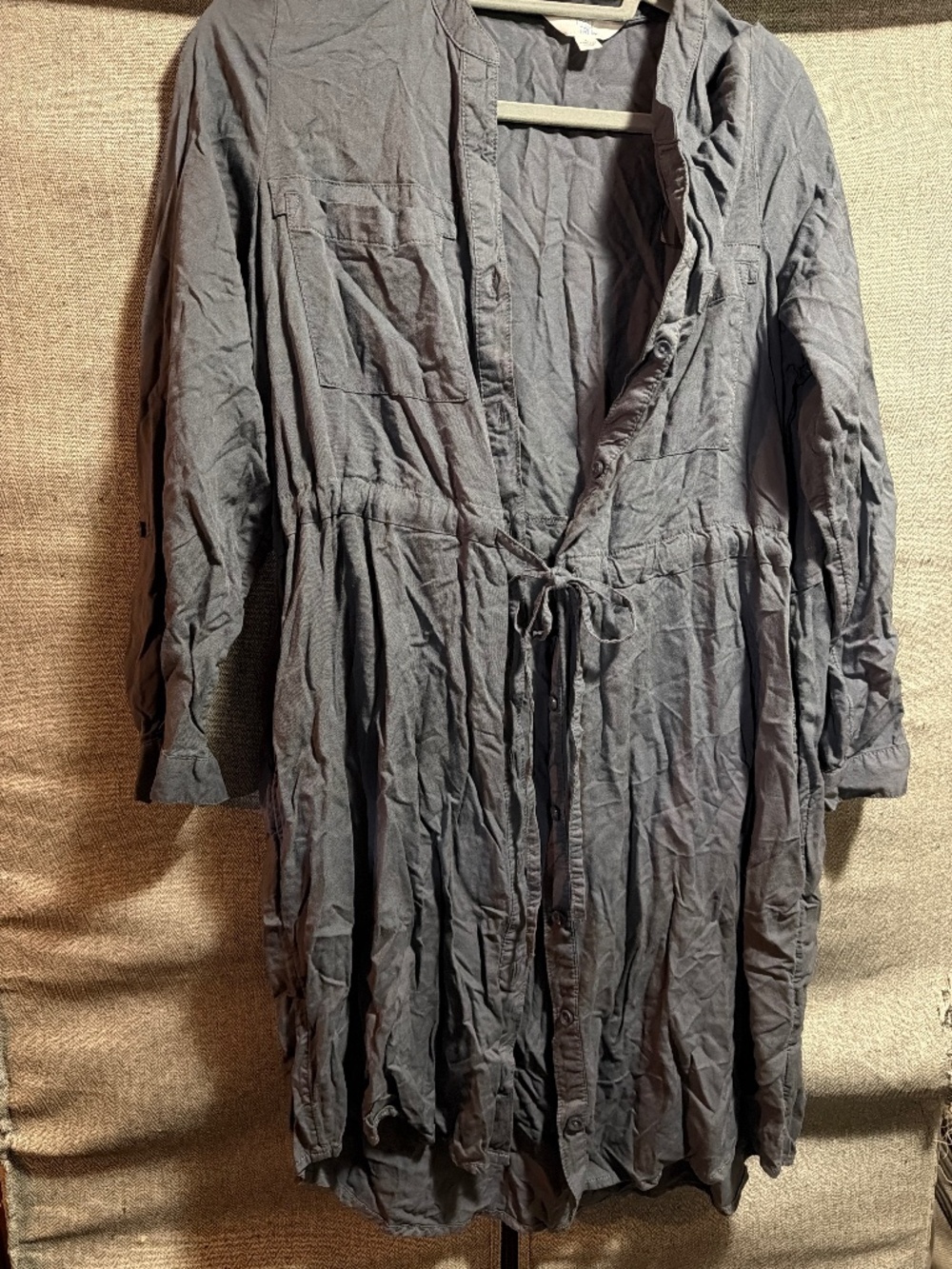 NEW Charcoal Gray Button-Front Utility Shirt Dress – Drawstring Waist
